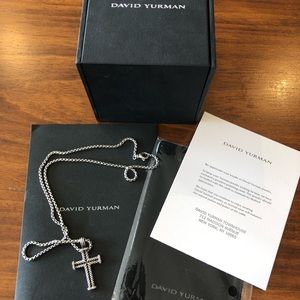 David Yurman Chevron White Diamond Cross Necklace